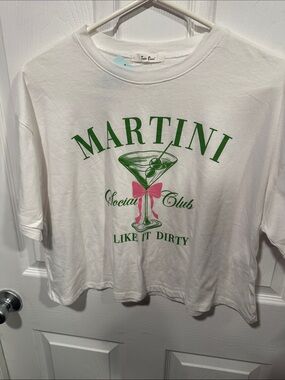 Martini Social Club Graphic Tee - White with Green & Pink Print